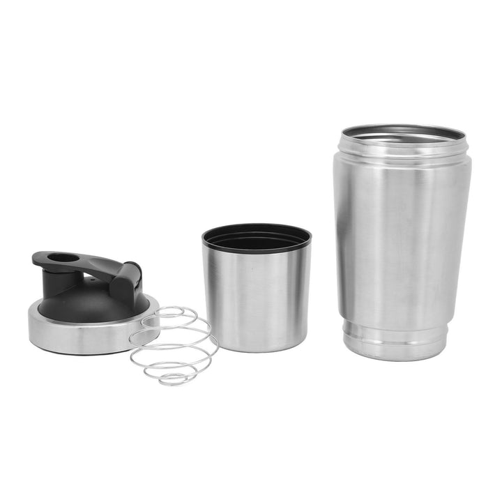 Shaker Bottle with Scale Portable Stainless Steel Double Section Shaker Bottle for Gym Lovers